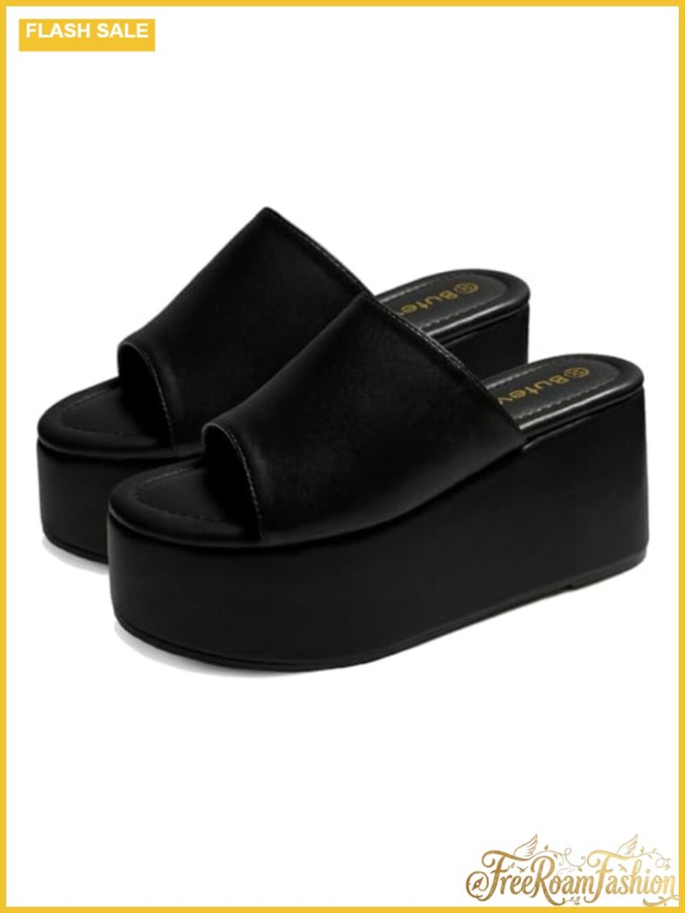 Butevar Women's Platform Sandals Chunky Wedge Open Toe Slip On Flatform Faux